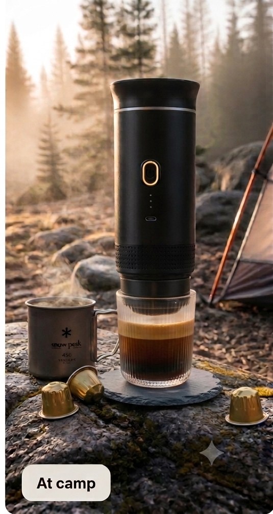 Verospresso brewing espresso at camp