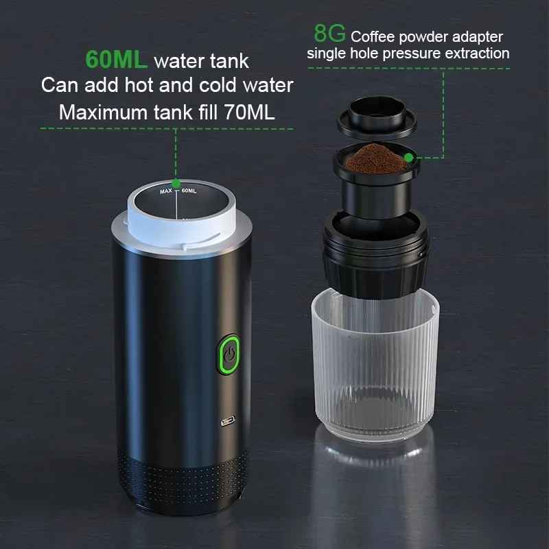 60ml water tank and 8g coffee powder adapter